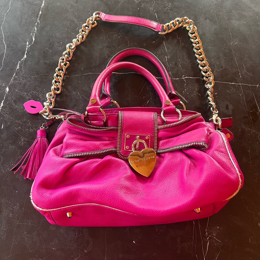 Betsey Johnson Fuchsia Shoulder Bag with Chain